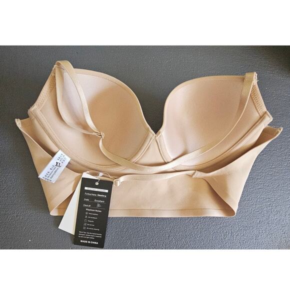 Uoolerp Bra, Low back, Crisscross, Halter, Deep Plunge, Nude, NEW Sz XL - Picture 3 of 6